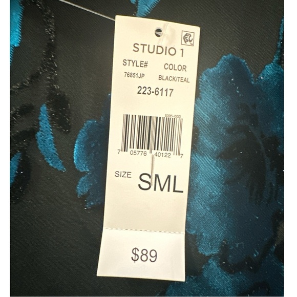 Studio One New York Black Teal Floral Velvet Overlay Dress with Necklace |Size S - Picture 8 of 13